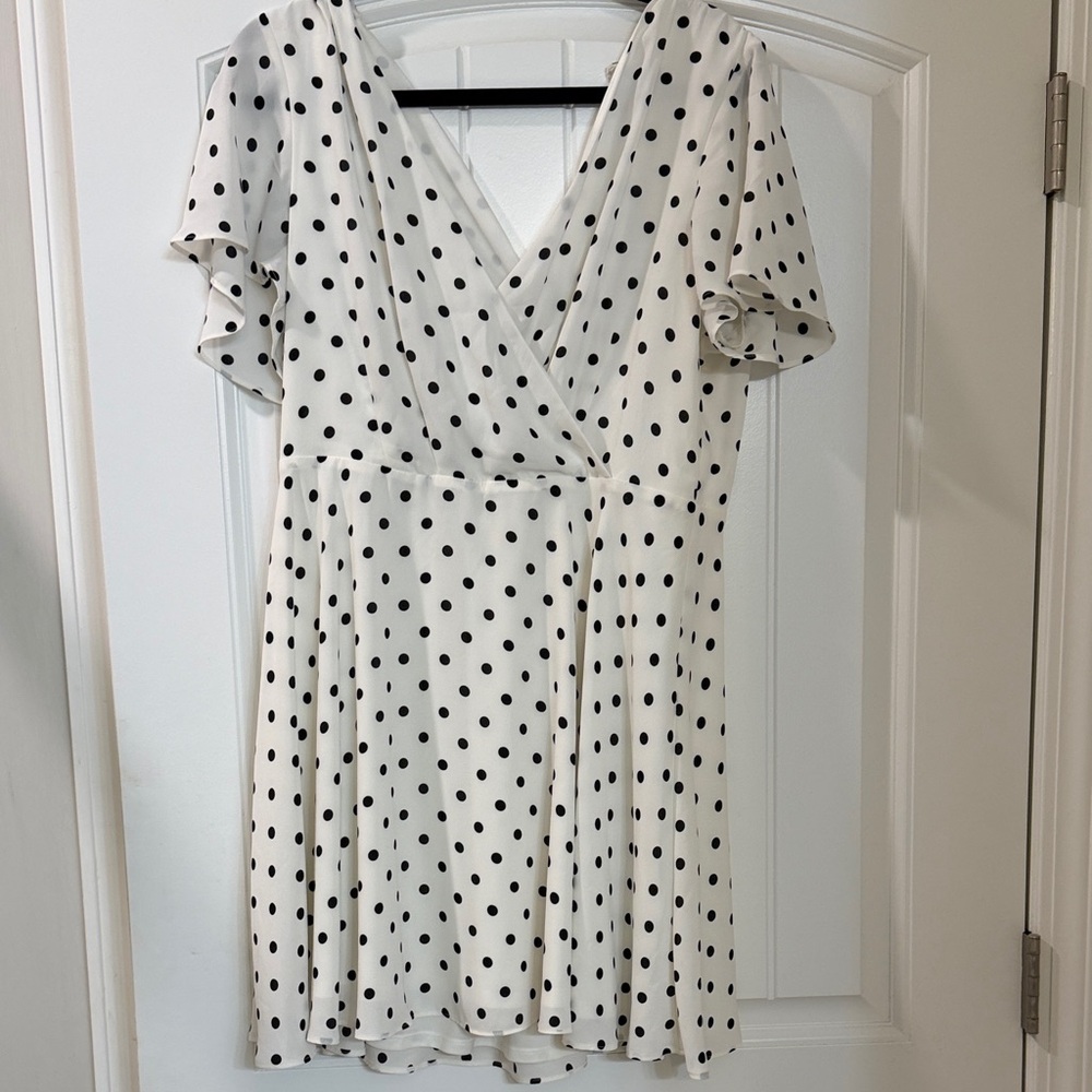 Express White and Black Polka Dot Mini Dress